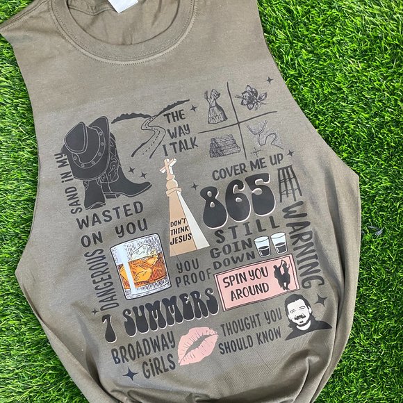 Backstage Customs Tops - Wallen Song Collage Muscle Tank